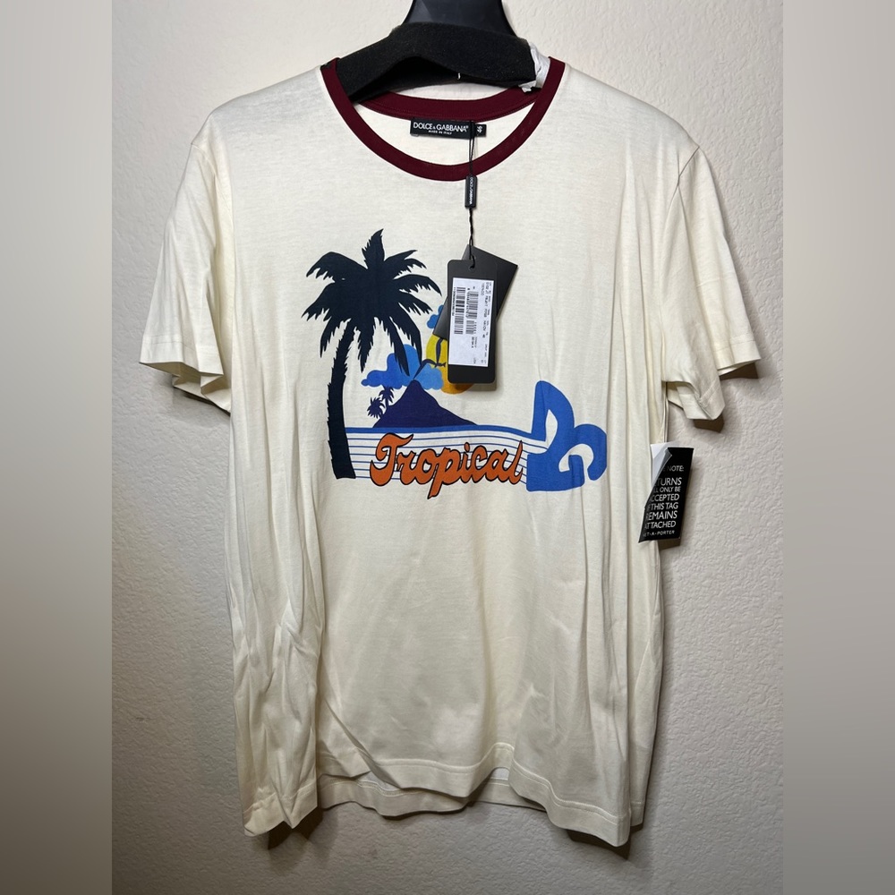 DOLCE & GABBANA "Tropical" Printed Ivory Cotton T-shirt Sz 46 IT/10 US - Picture 5 of 12